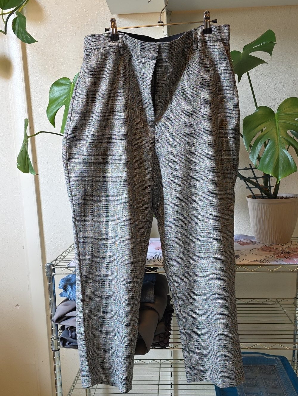 Express Women Gray Plaid Dress Pants
